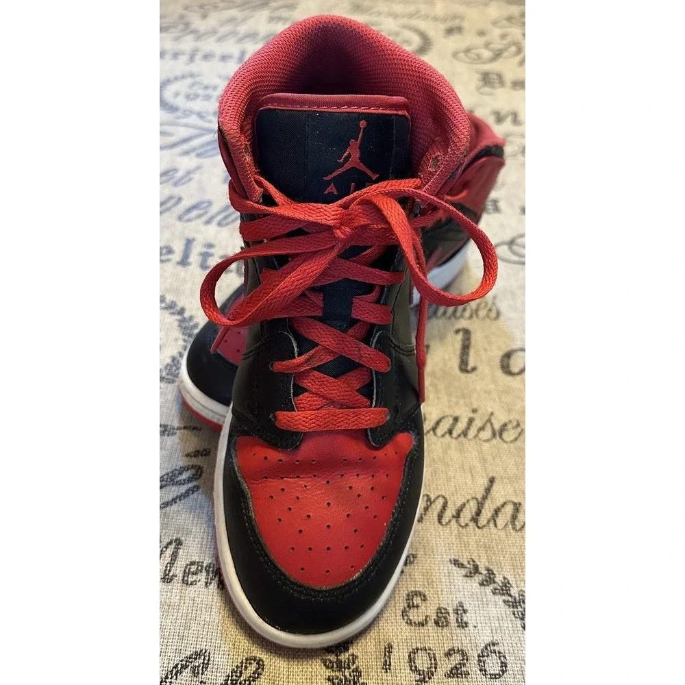 Nike Air Jordan 1 Mid Youth Size 5.5Y Black Red Sneakers